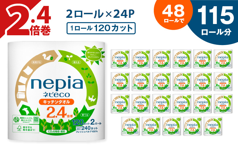 【A030】紙のまち苫小牧 ネピア ネピeco キッチンタオル 2ロール 24パック 紙包装