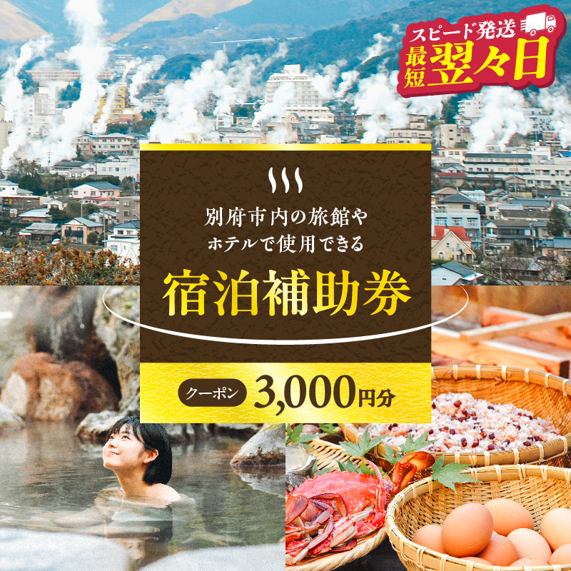 【3,000円分】別府市内の旅館やホテルで使用できる宿泊補助券